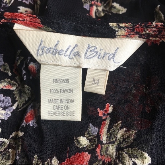 isabella bird sheer dress black floral pull on size Medium ruffle bottom - Picture 2 of 5